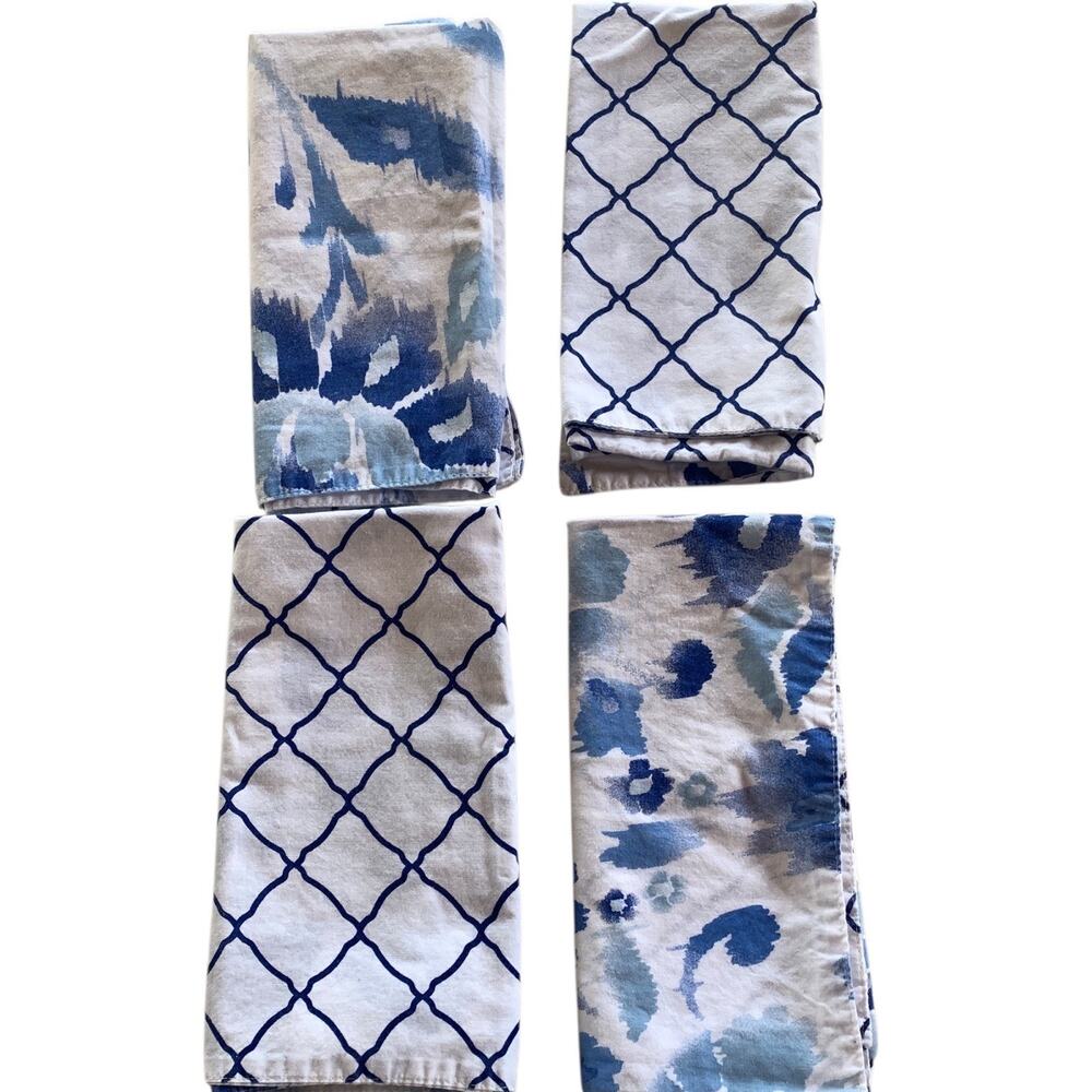 Set of 4 Reversible Cloth Napkins C&F Enterprises Blue Floral Handcrafted Cotton